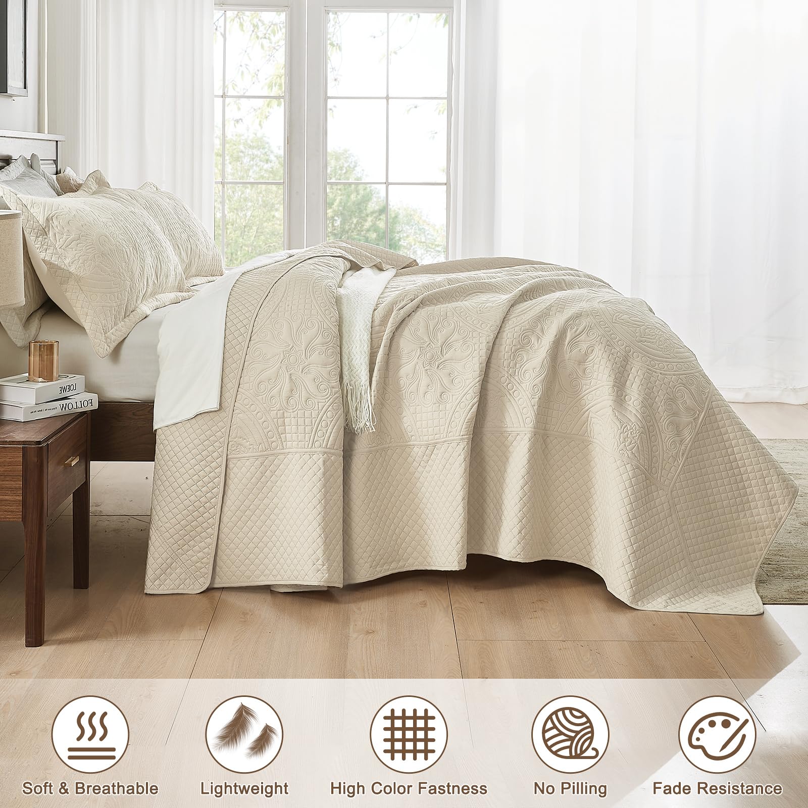 Qucover vintage Persian pattern on bedspread adds timeless elegance to your bedroom.