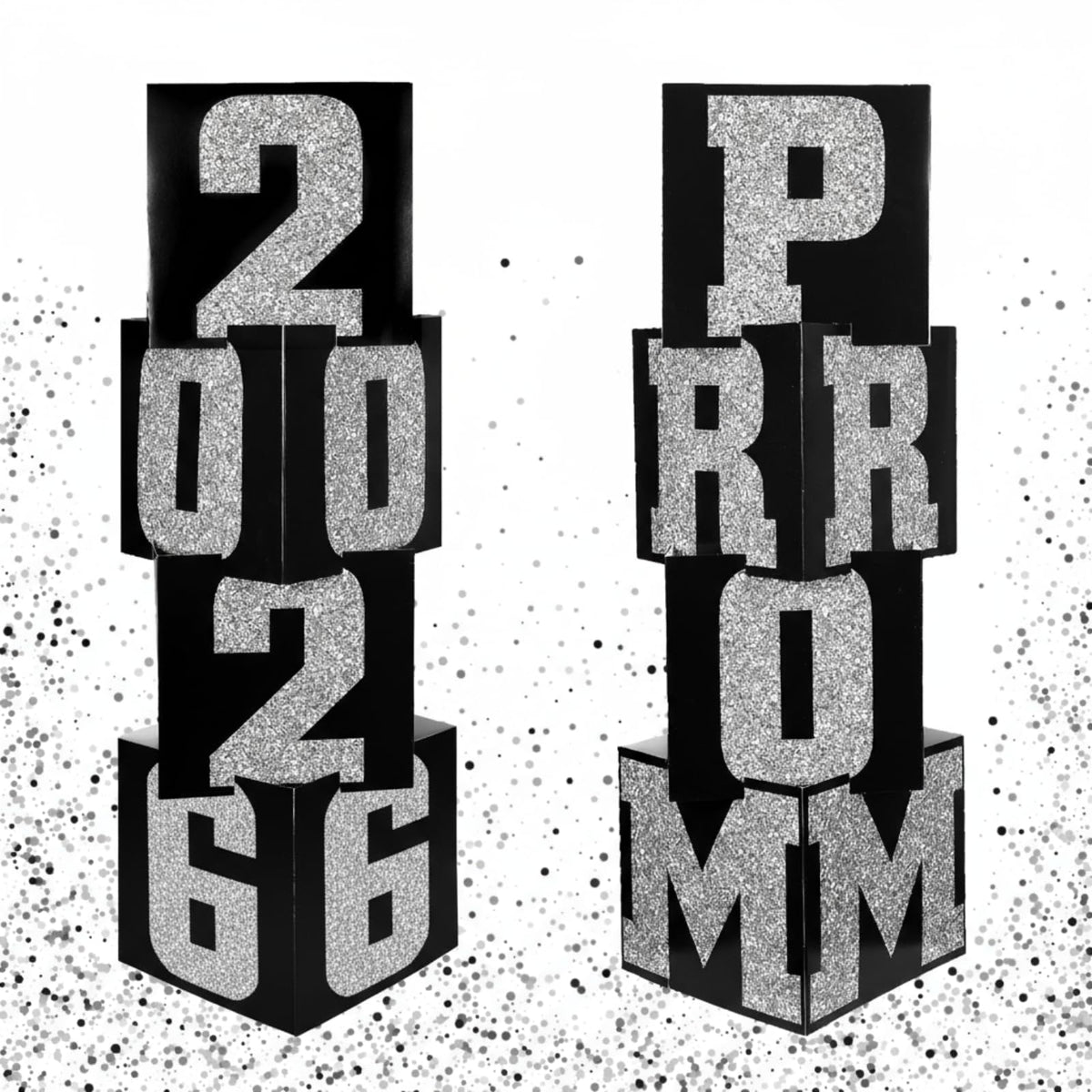 Queekay prom column standup in silver and black, ideal backdrop at prom nights.