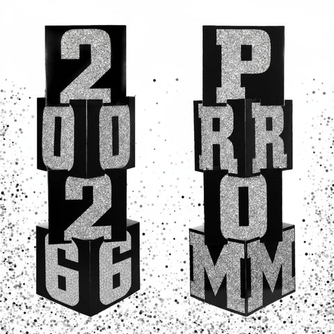 Queekay prom column standup in silver and black, ideal backdrop at prom nights.