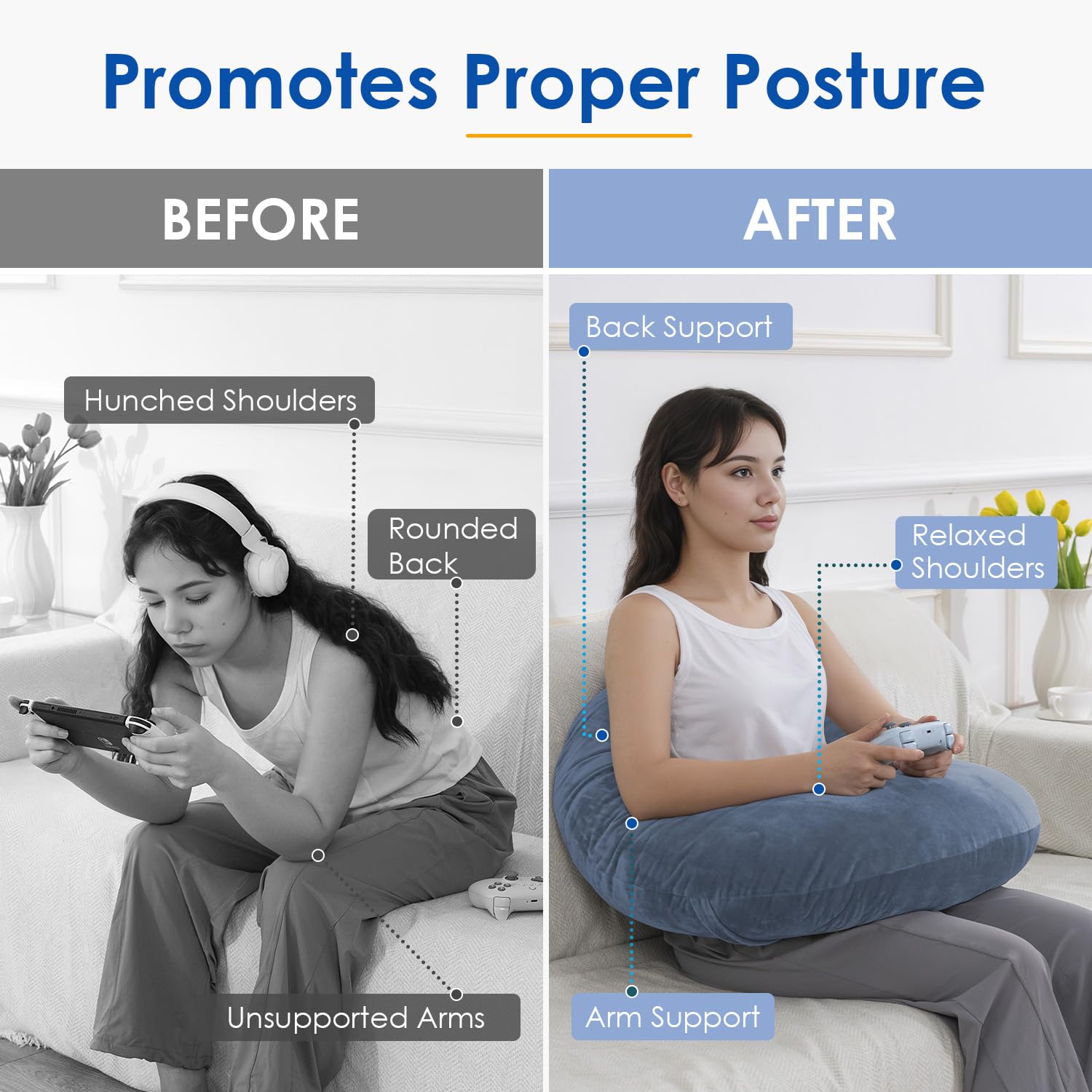 Queen Rose gaming pillow cradles elbows for relaxed posture during long sessions.