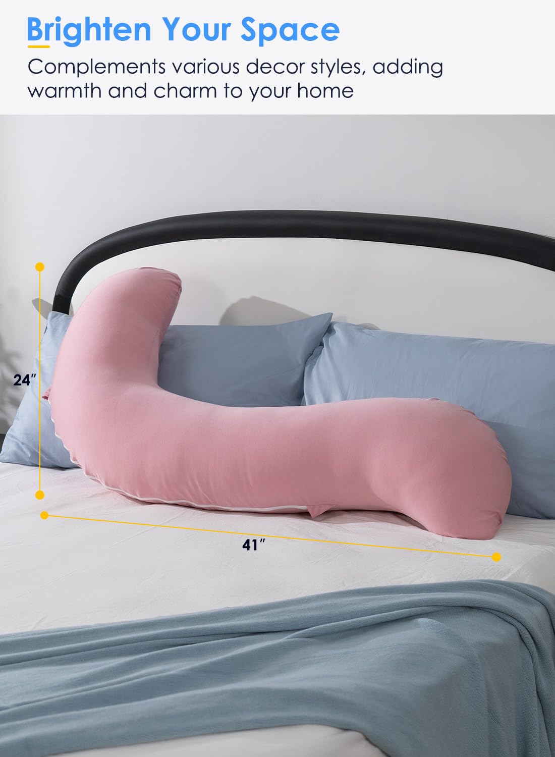 QUEEN ROSE pink body pillow enhances modern bedroom decor