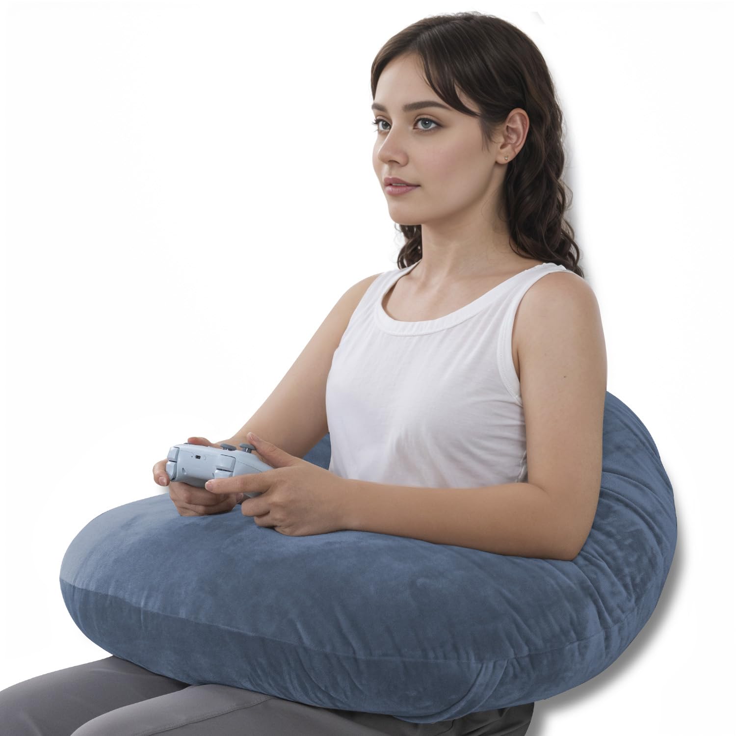 Queen Rose reading pillow with arm-rest supports arms during reading and gaming.