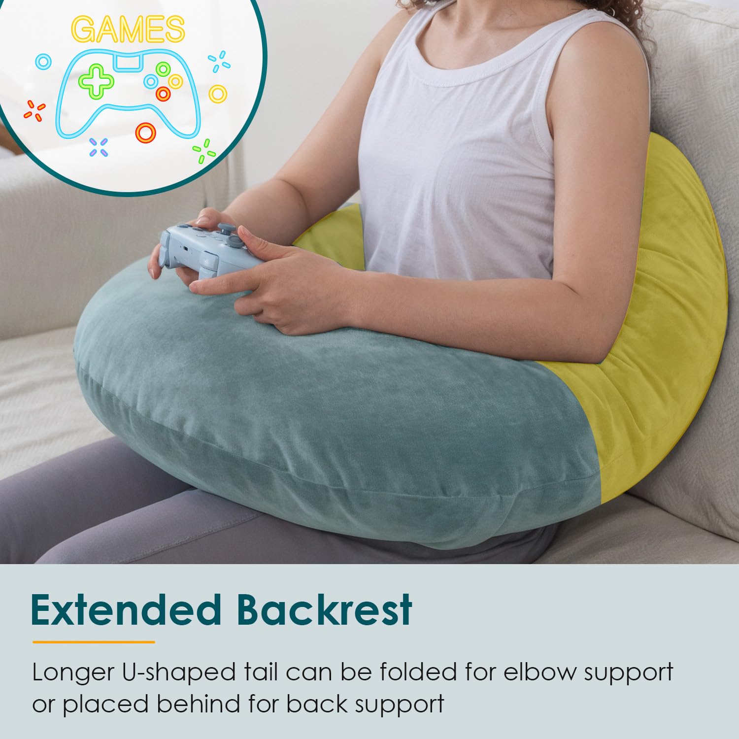 QUEEN ROSE Reading Pillow folds behind you to add lumbar support during relaxation.
