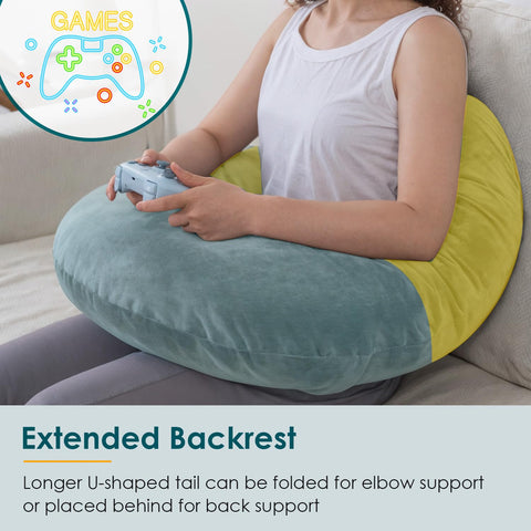 QUEEN ROSE Reading Pillow folds behind you to add lumbar support during relaxation.