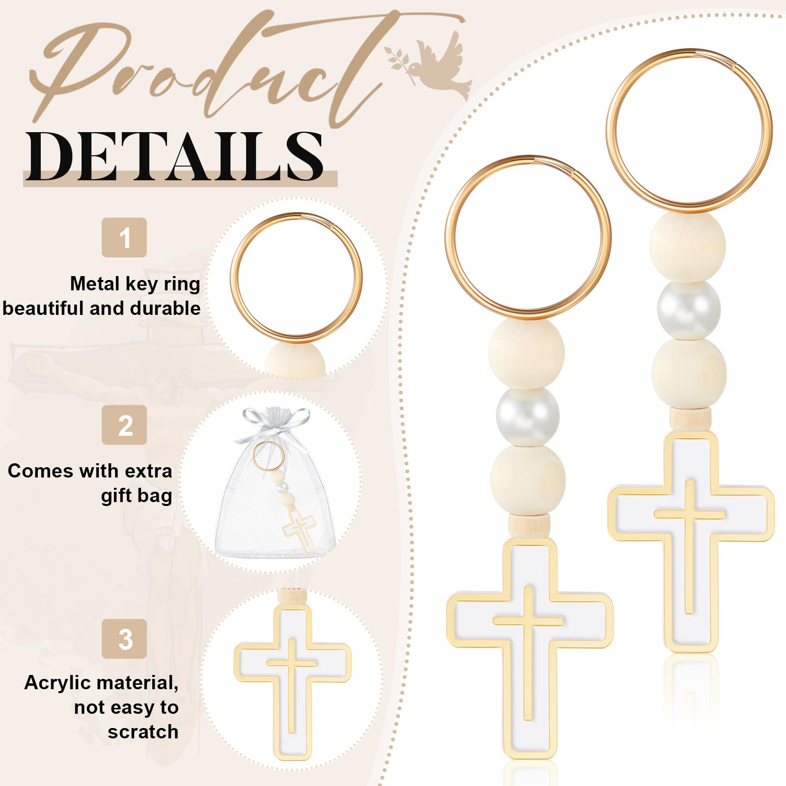 Quelay cross pendant measures 1.34 by 1.06 inches, elegant focal point.