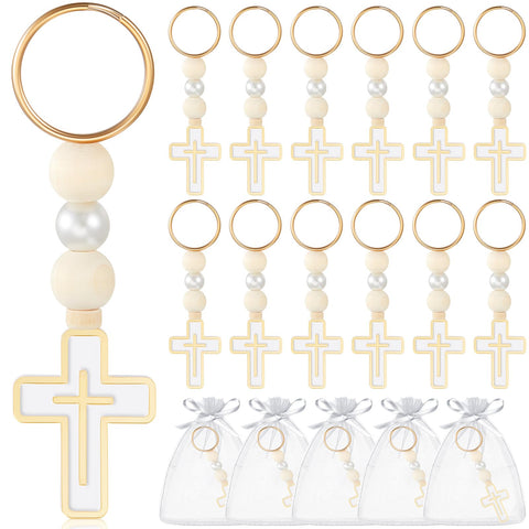 Quelay rosary beads with cross keychains, 24-pack, ideal for coordinated gifts.