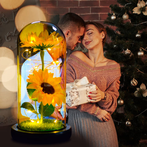 QUELIEN sunflowers glow at night inside the glass cover as a practical night light
