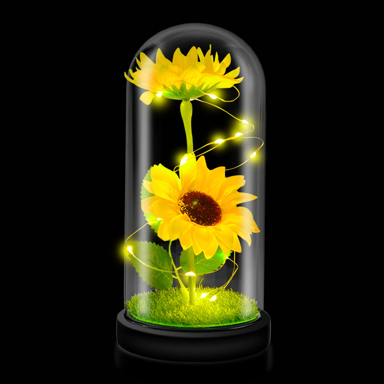 QUELIEN glass dome sunflower decor for living room or bedroom ambiance