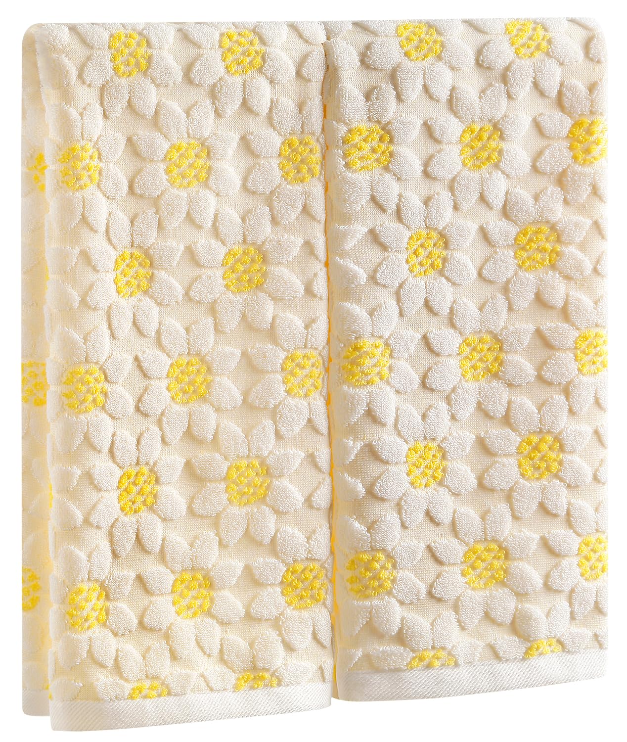 Quera sunflower hand towels with white and yellow design for everyday drying tasks.