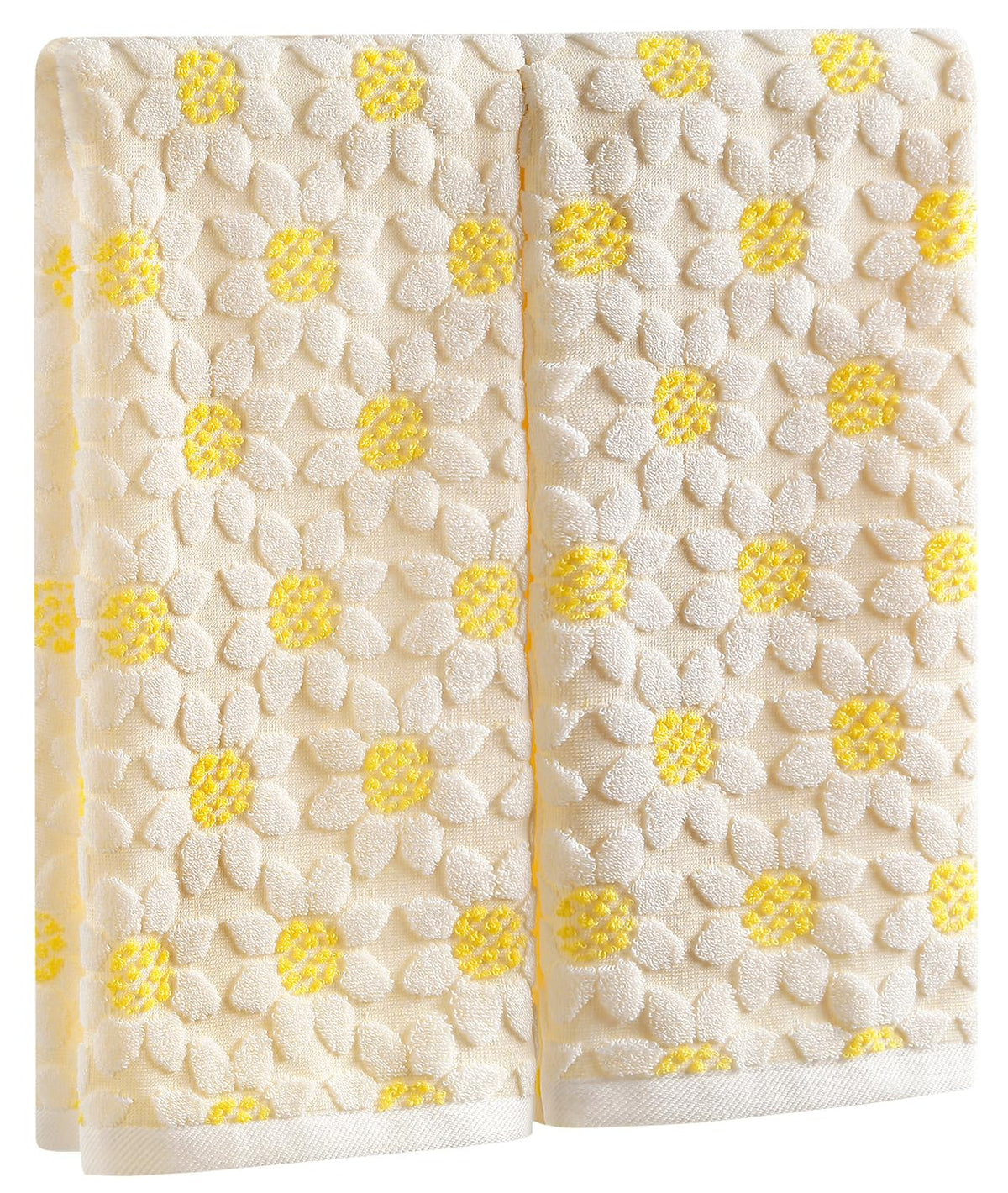 Quera sunflower hand towels with white and yellow design for everyday drying tasks.