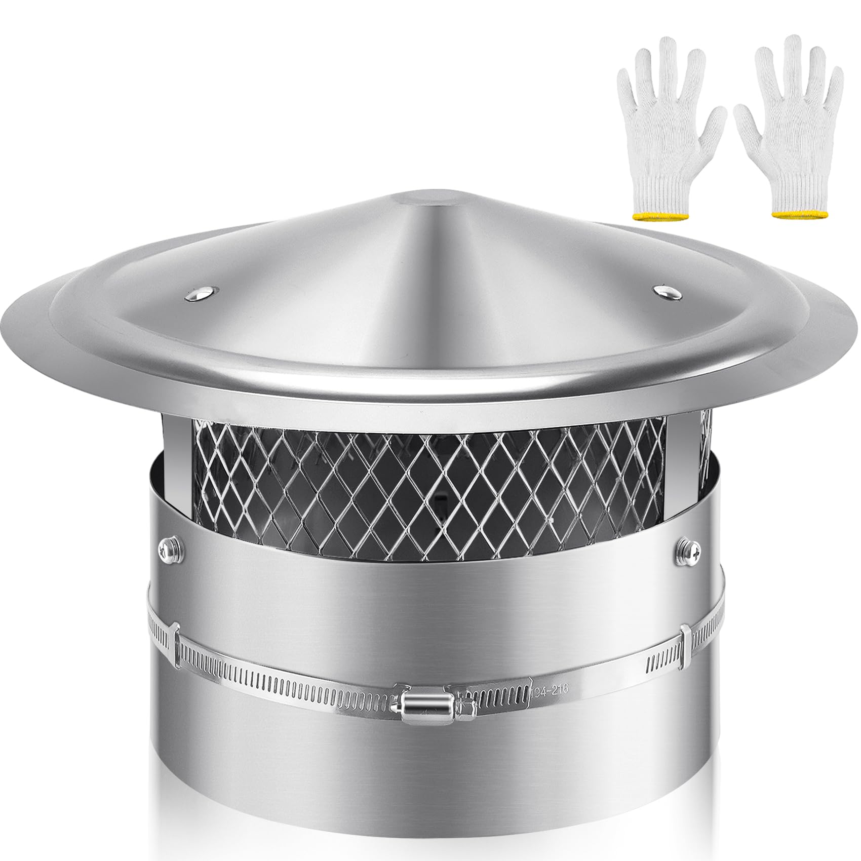 QUEYAAM 8 inch cone-top chimney cap with screen protects against rain.