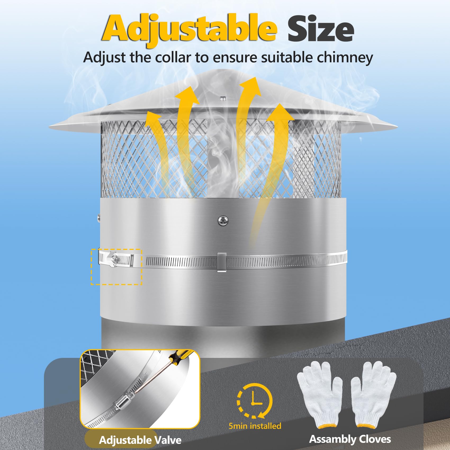 QUEYAAM 8 inch cap supports oil, wood, and outdoor stoves for versatile heating.