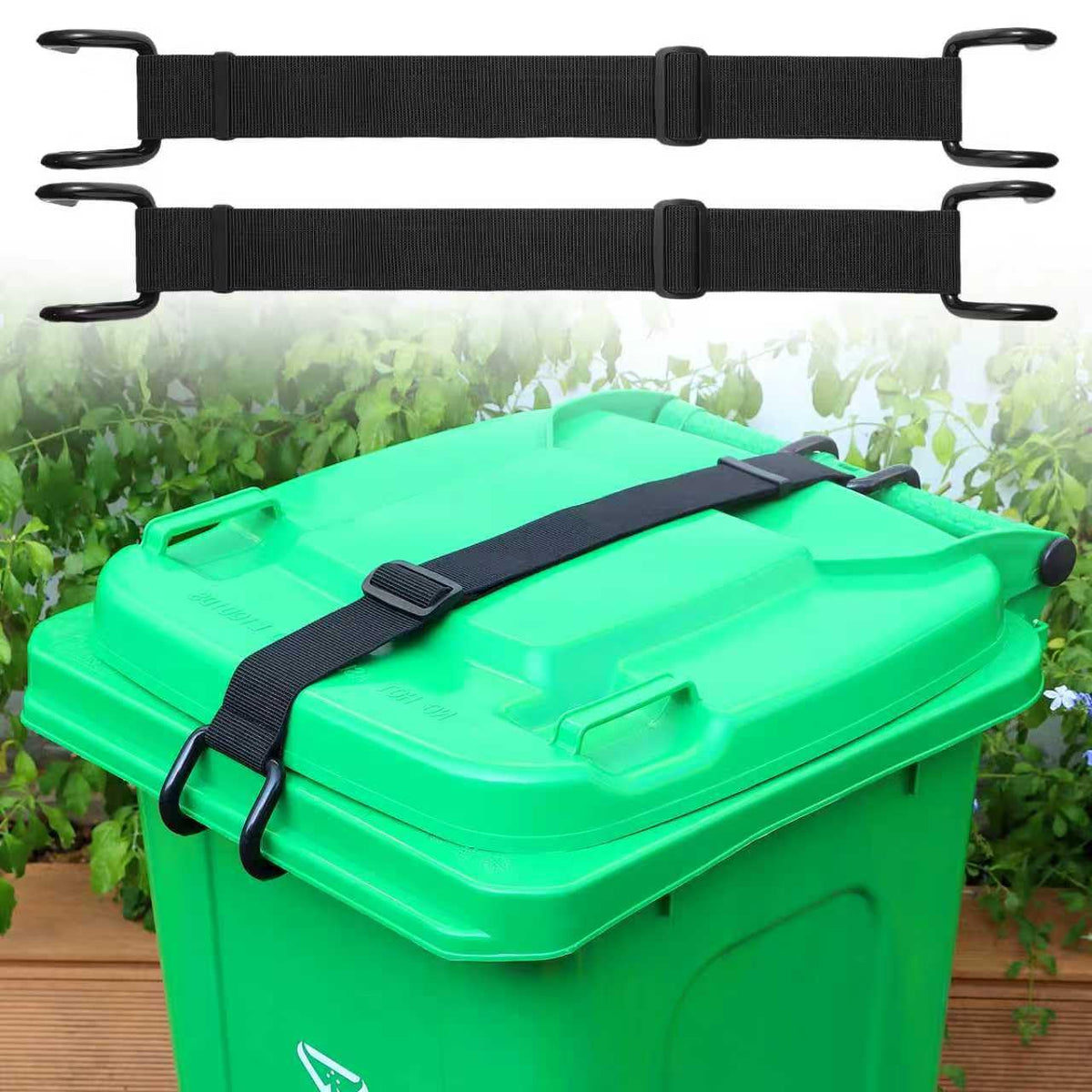QUFA metal double-claw lid lock grips outdoor bin lids securely for pest and wind protection