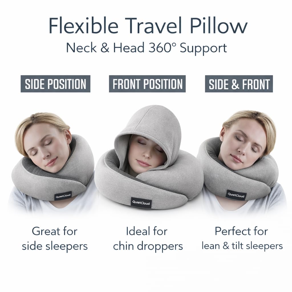 QuietCloud 360-degree head-neck support stabilizes your posture on trips