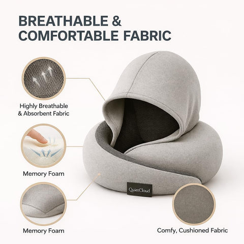 QuietCloud memory foam adapts to neck for personalized comfort