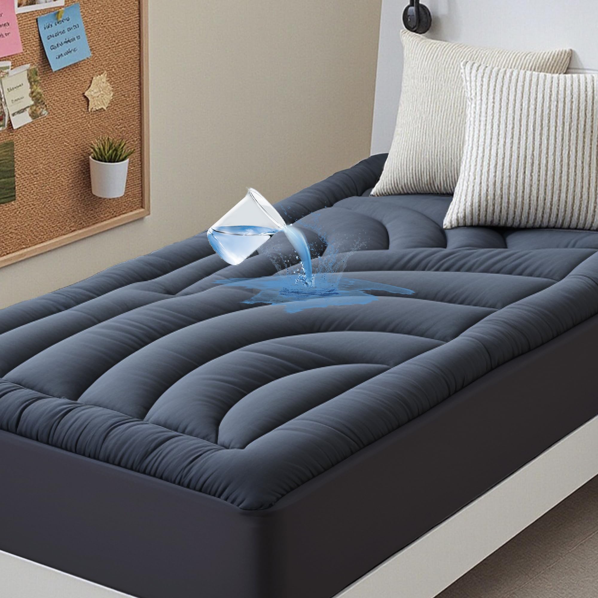 QuietSea twin mattress pad top view showing a soft, cushioned surface for peaceful sleep.