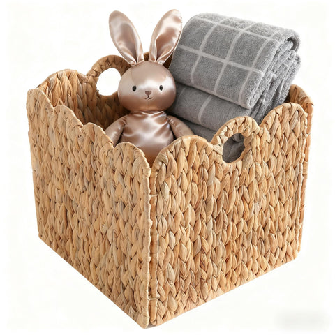 Quincry lifestyle scene with natural storage cubes on a shelf.