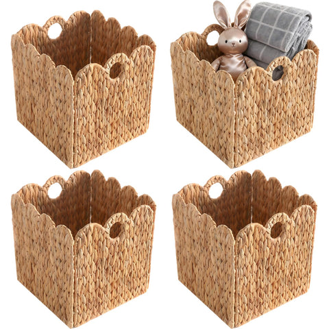Quincry scalloped wicker storage cubes front view for tidy shelves.