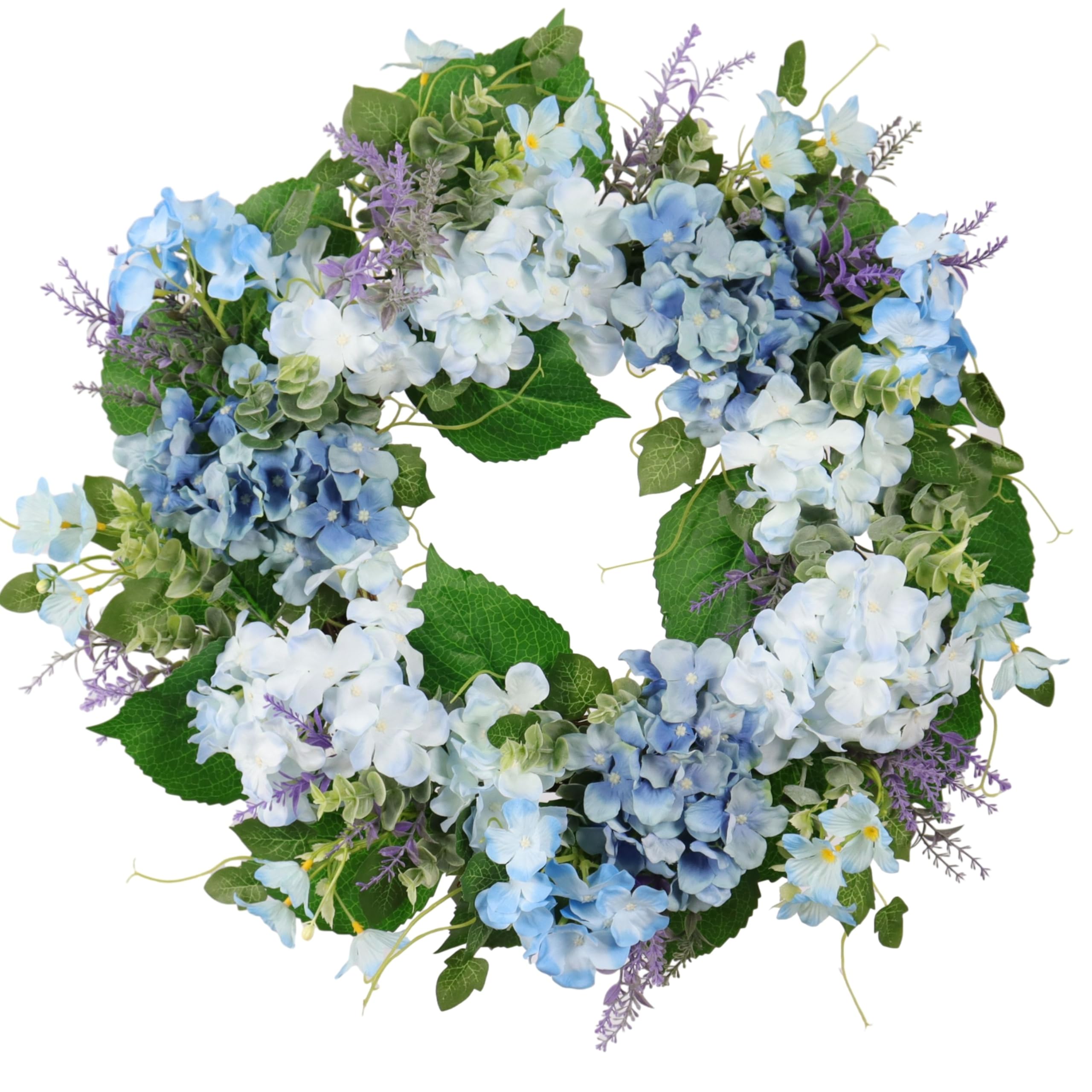 Quixem front-door wreath closeup highlighting pastel lavender blooms for a welcoming entrance.