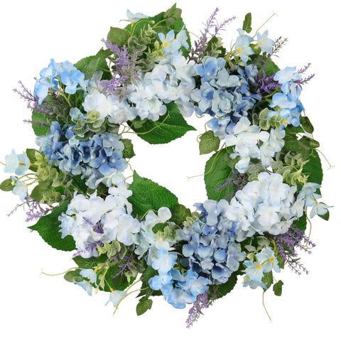 Quixem front-door wreath closeup highlighting pastel lavender blooms for a welcoming entrance.