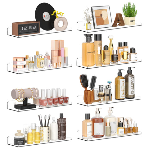 Qukaka 15-inch clear floating shelves blend with decor while keeping items accessible