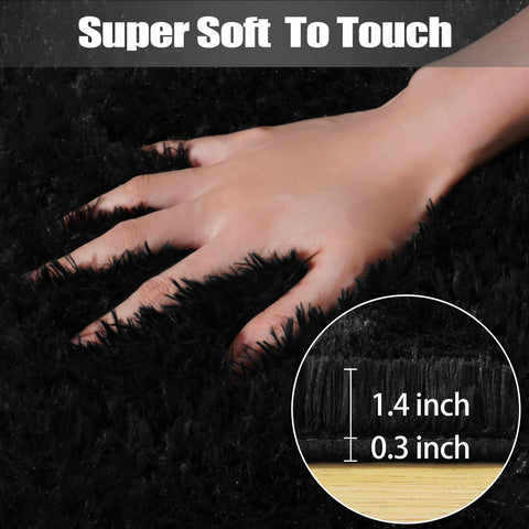qulint 8x10 soft fluffy black rug, bedroom setup, plush underfoot