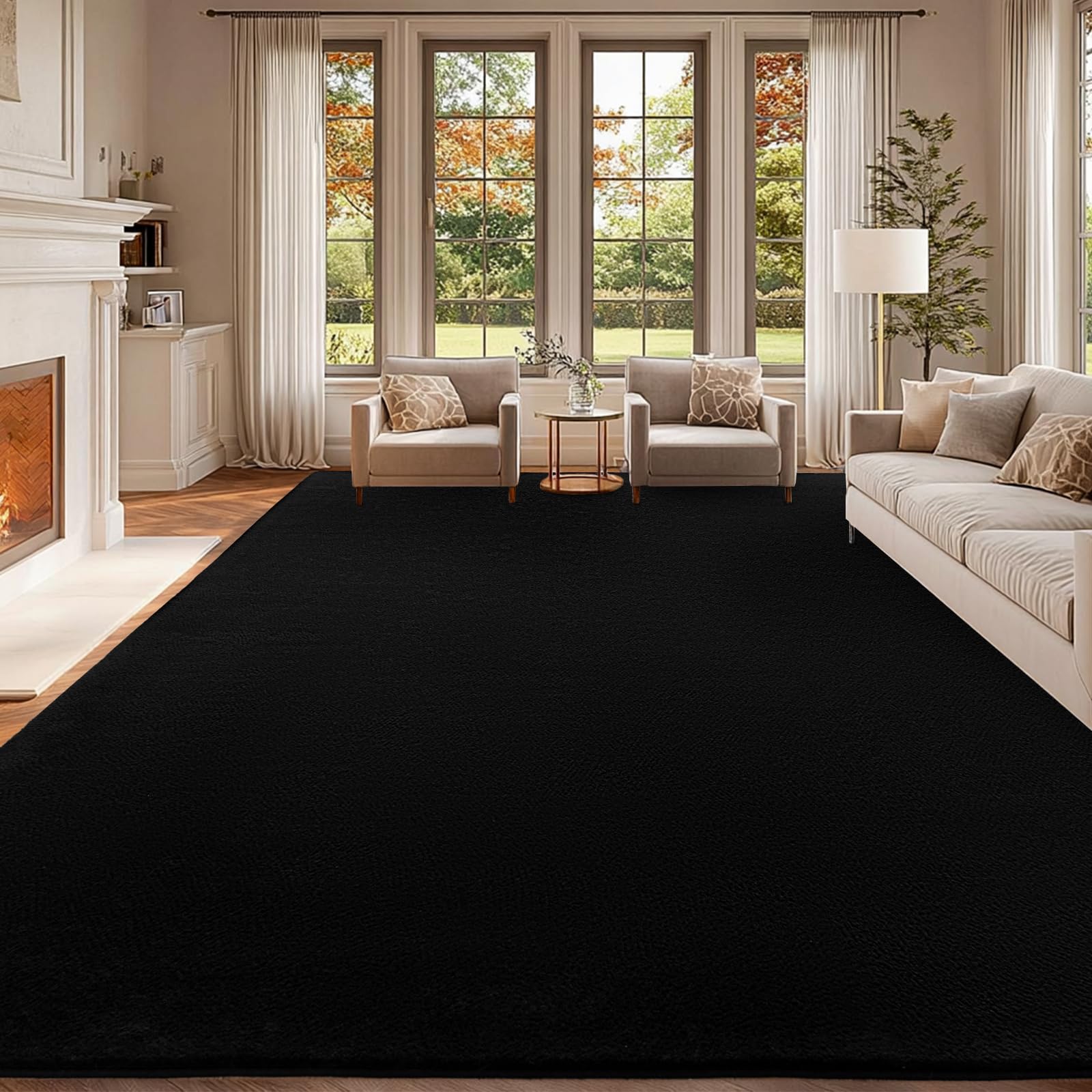QuLint black living-room rug in 8x10 offers plush barefoot comfort.