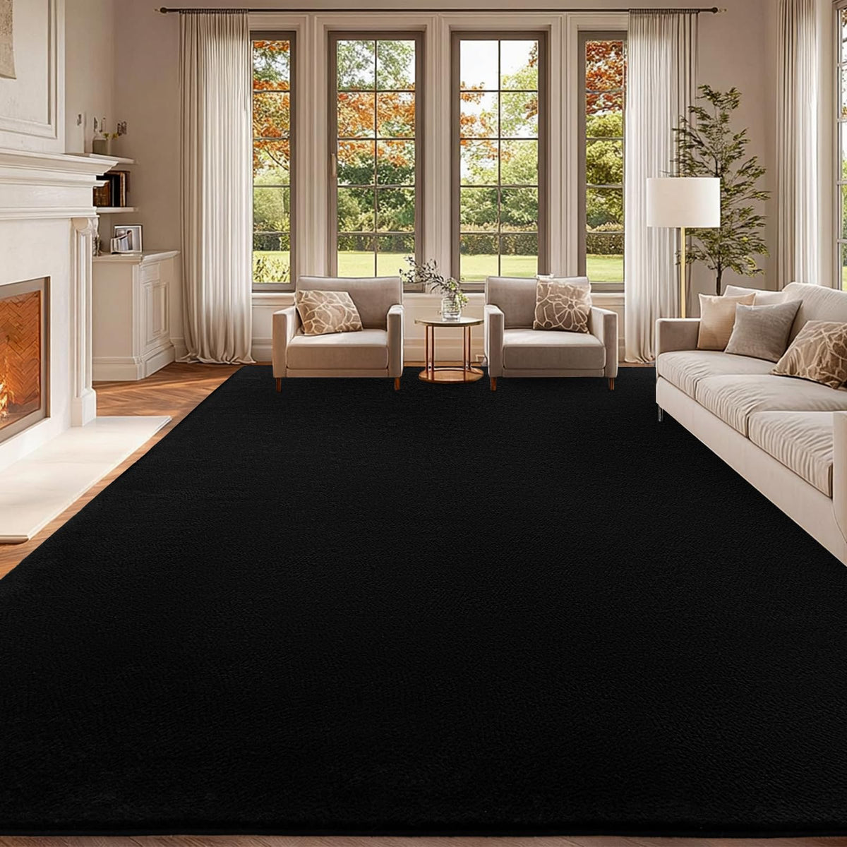 QuLint black living-room rug in 8x10 offers plush barefoot comfort.