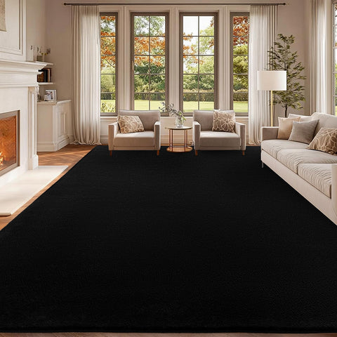 QuLint black living-room rug in 8x10 offers plush barefoot comfort.