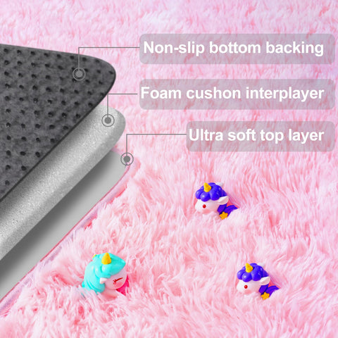 QuLint daily-care pink rug cleans easily with damp cloth