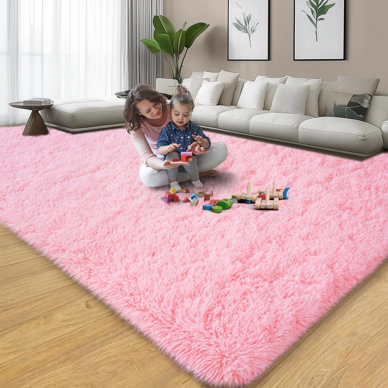 QuLint modern decor pink rug for stylish bedroom or living space