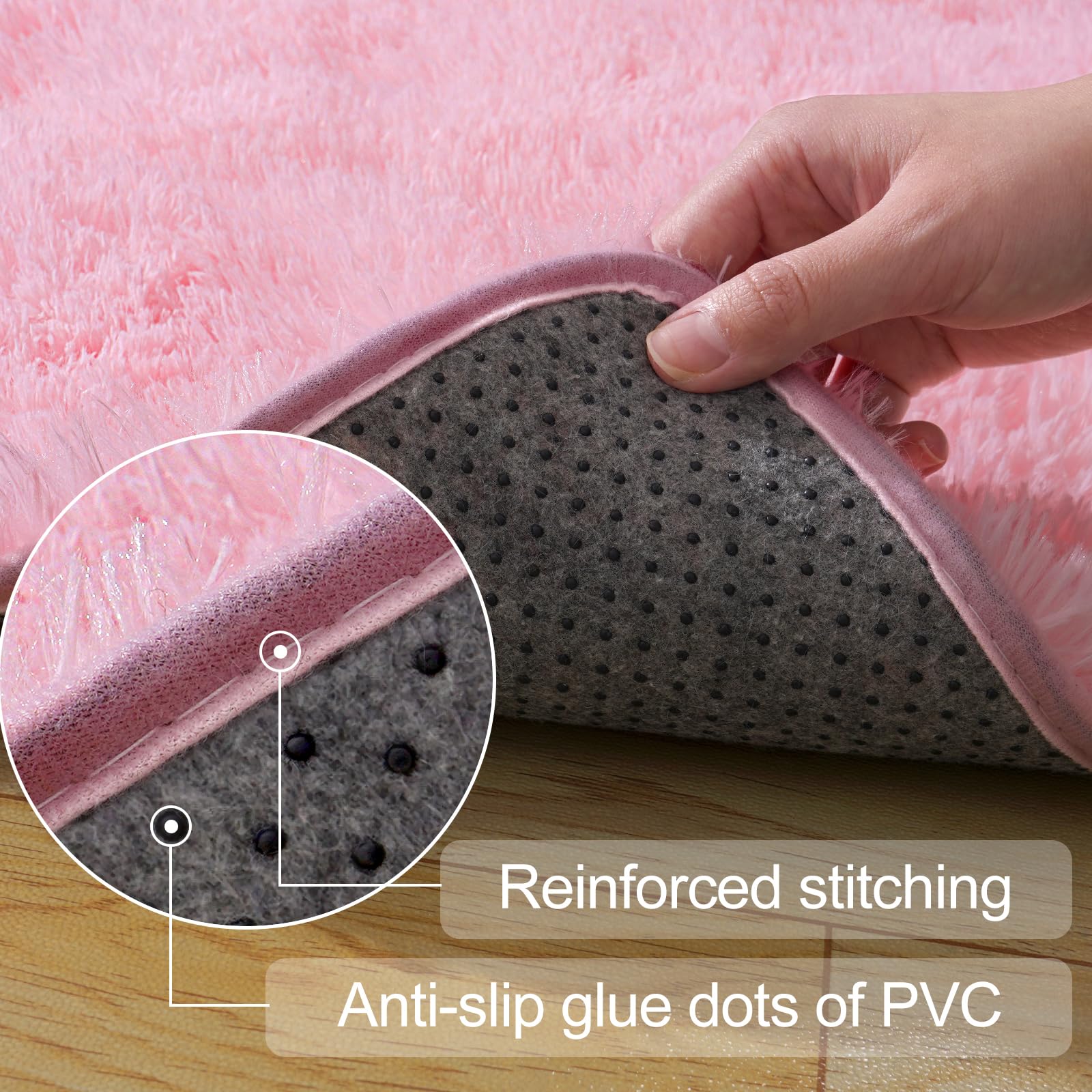 QuLint soft shag carpet pink ideal for kids' rooms