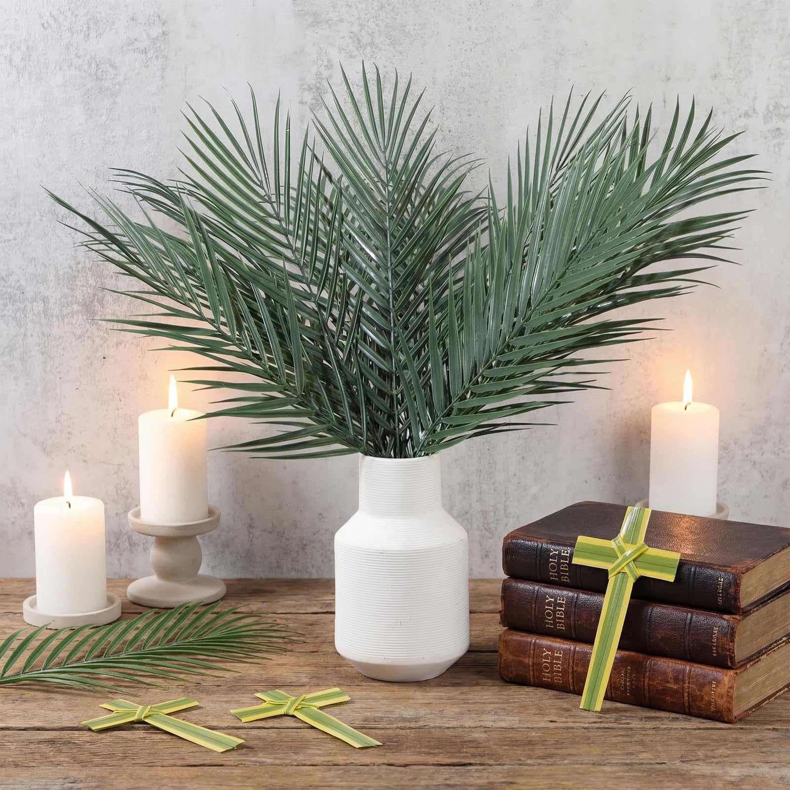 Qunclay aisle decor with palm leaves enhances church ceremony ambiance