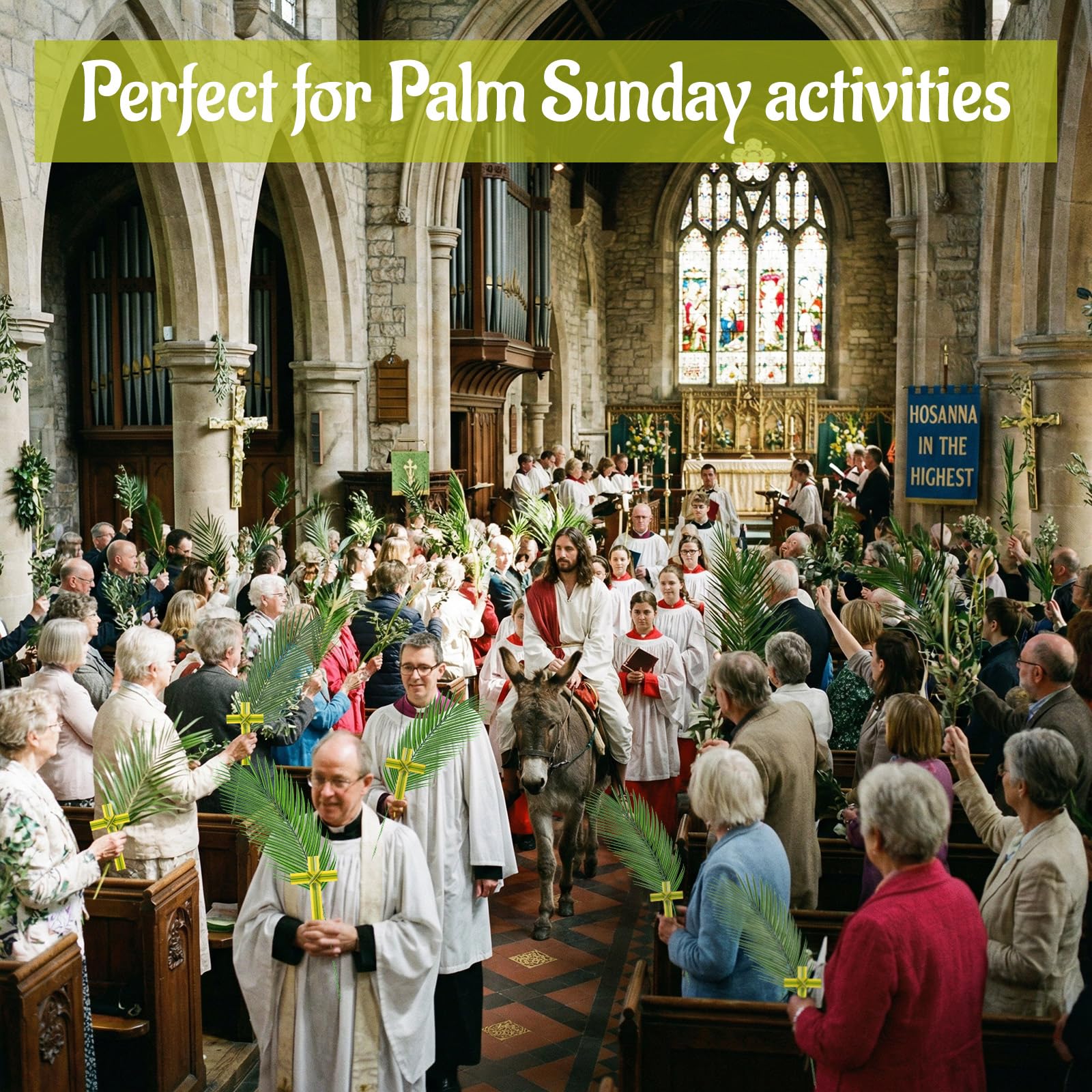Qunclay palm leaves in green yellow tones brighten Easter arrangements