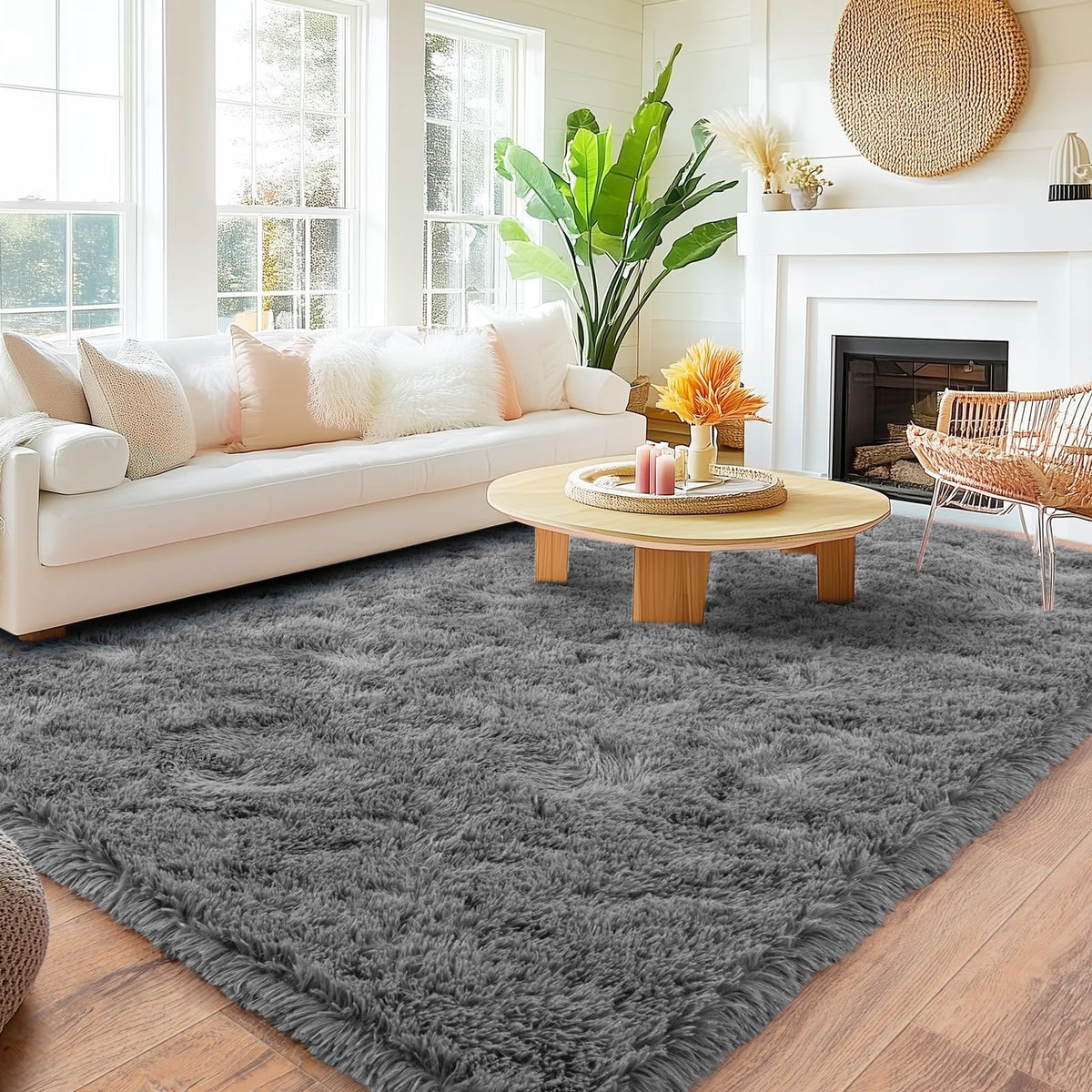 Quntue 8x10 fluffy grey living room rug offering soft underfoot comfort
