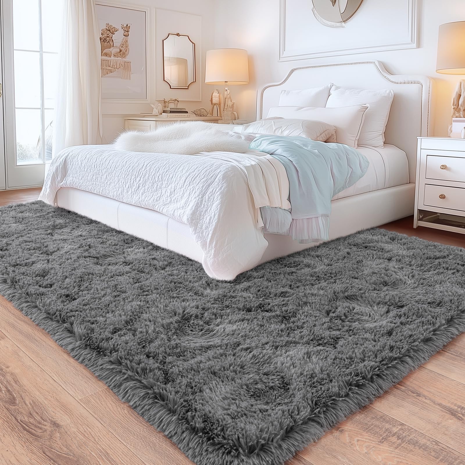 Quntue dorm room rug in grey adds warm ambiance