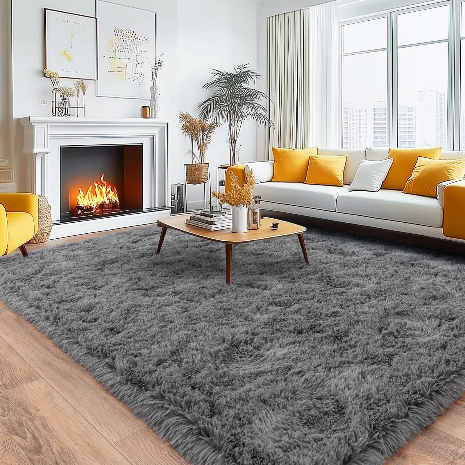 Quntue grey shag rug for bedroom adds plush warmth