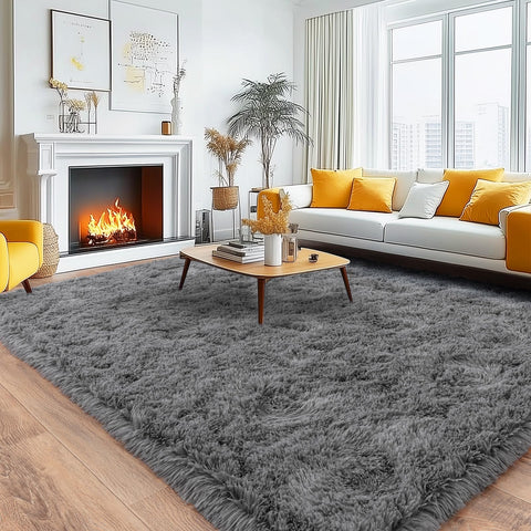 Quntue grey shag rug for bedroom adds plush warmth