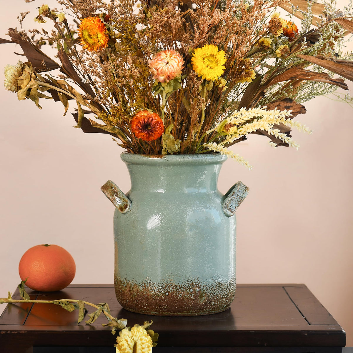 Quoowiit ceramic rustic farmhouse vase with distressed finish for timeless decor.