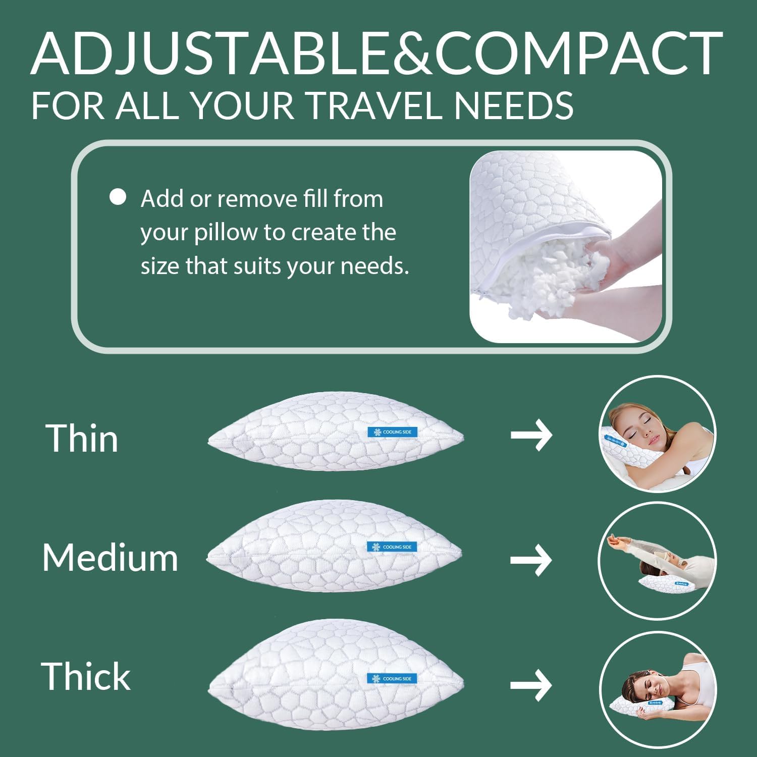 QUTOOL camping pillow size 16.9 x 13 x 6 inches for travel