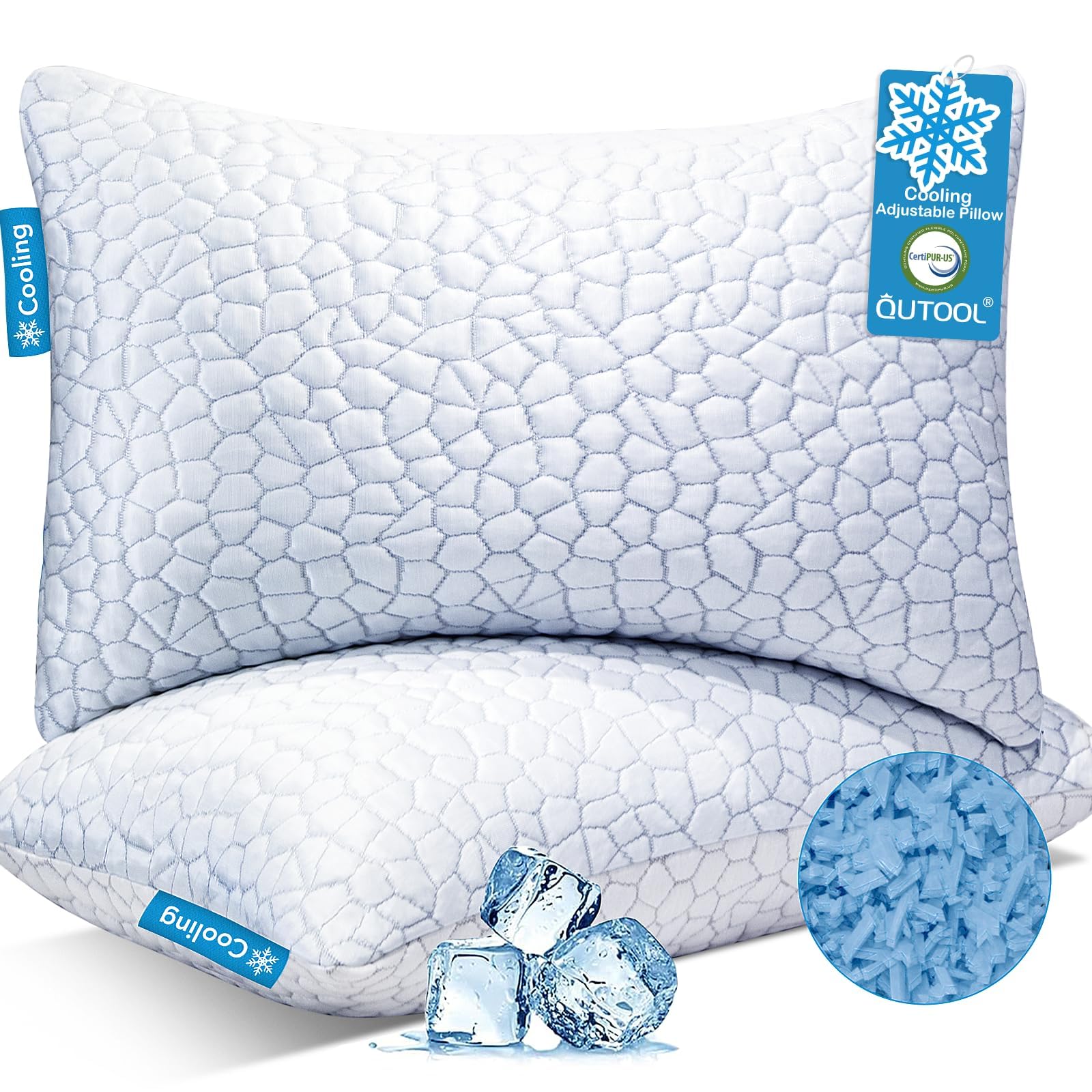 QUTOOL cooling pillow with ice-silky side cools surface for hot sleepers.