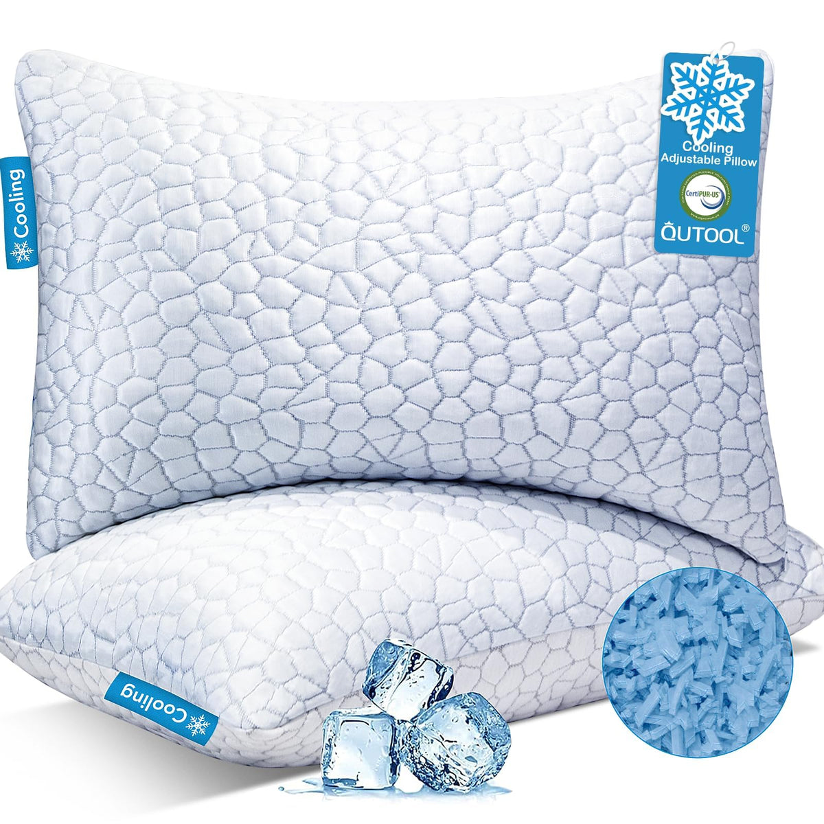 QUTOOL cooling pillow with ice-silky side cools surface for hot sleepers.