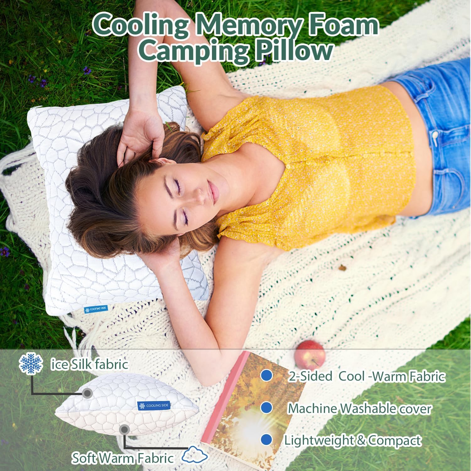 QUTOOL cooling pillow soft bamboo fabric side for breathable comfort