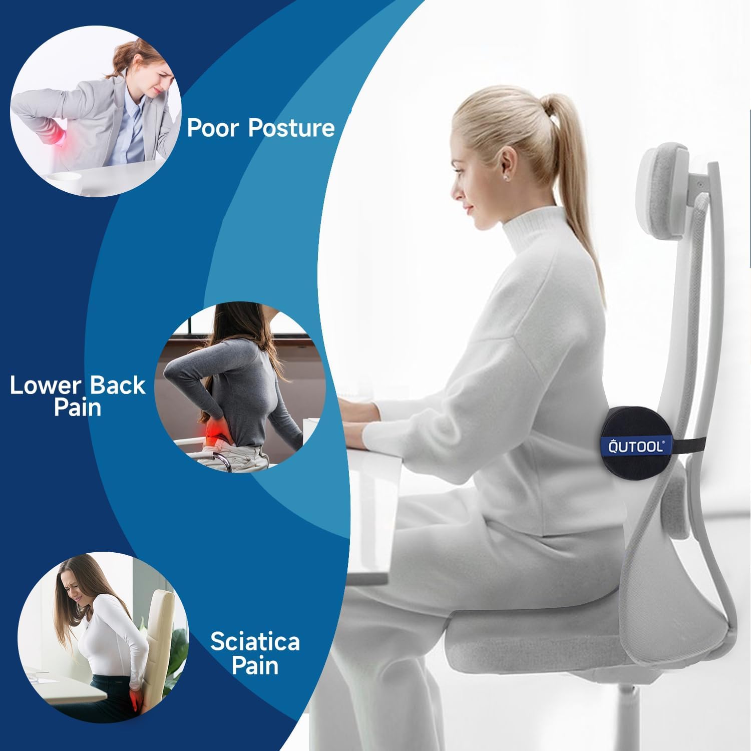 Removable washable cover shown for easy cleaning after long workdays.