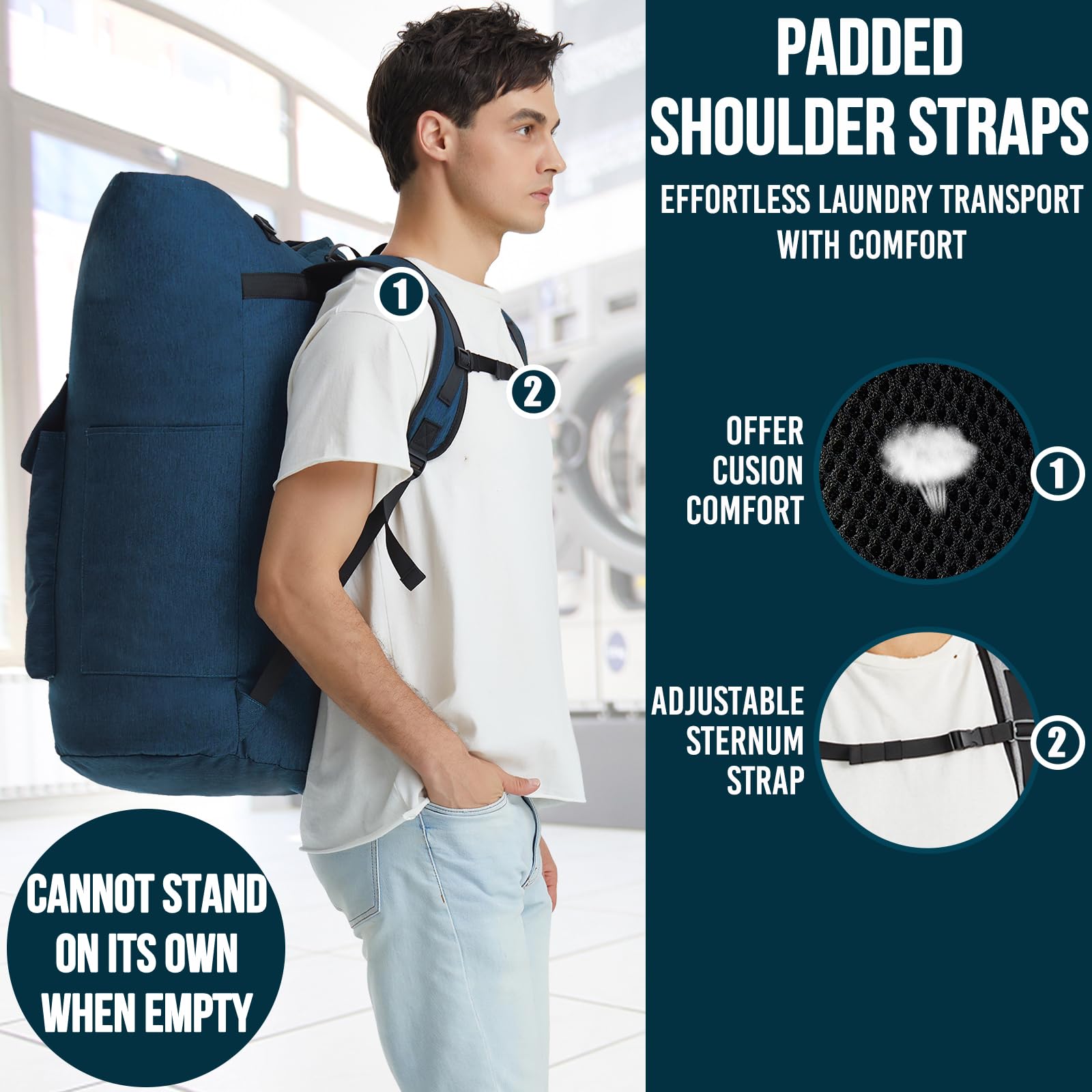 Quovexa laundry backpack external pockets for organized supplies