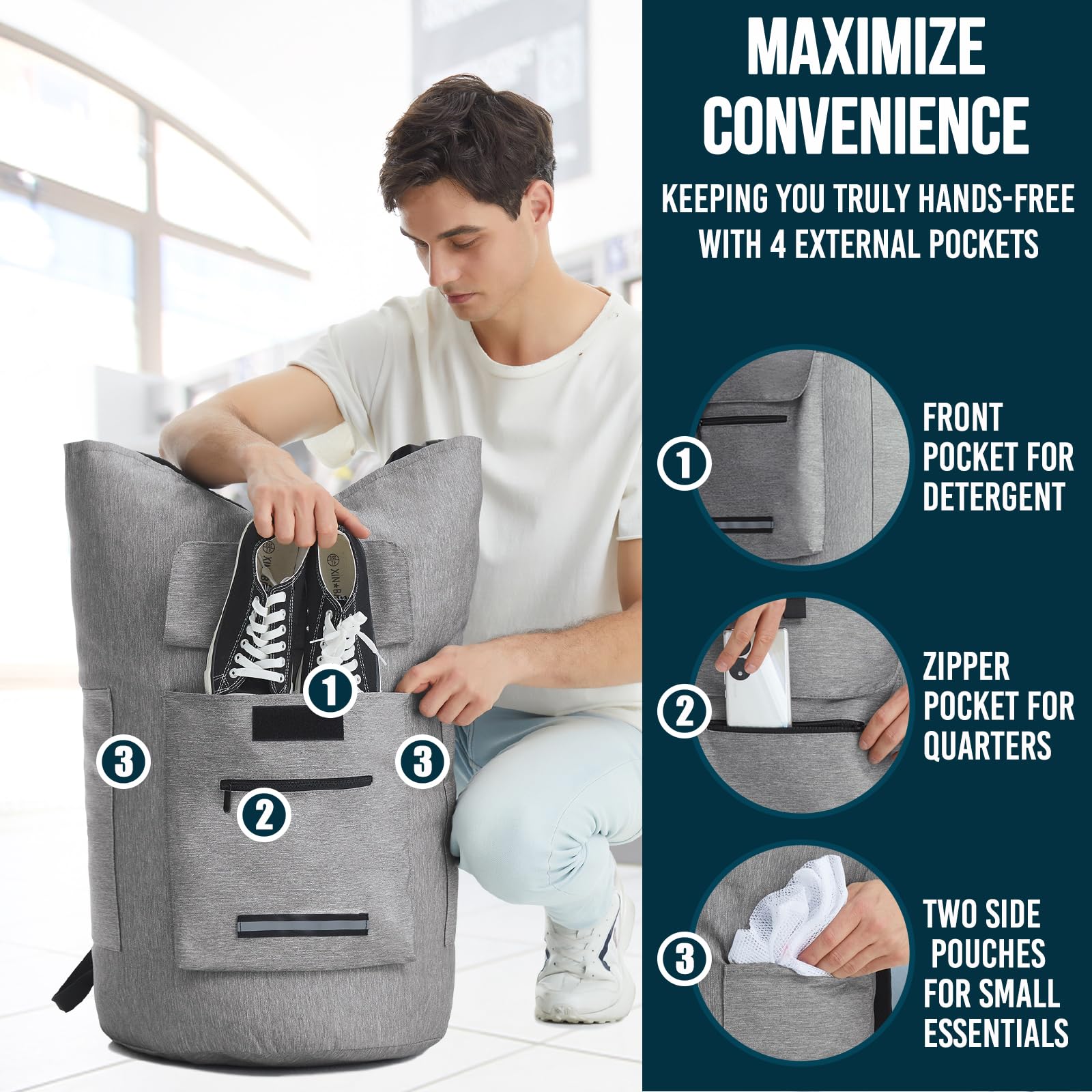 Quovexa laundry backpack hanging loop for easy drying or storage