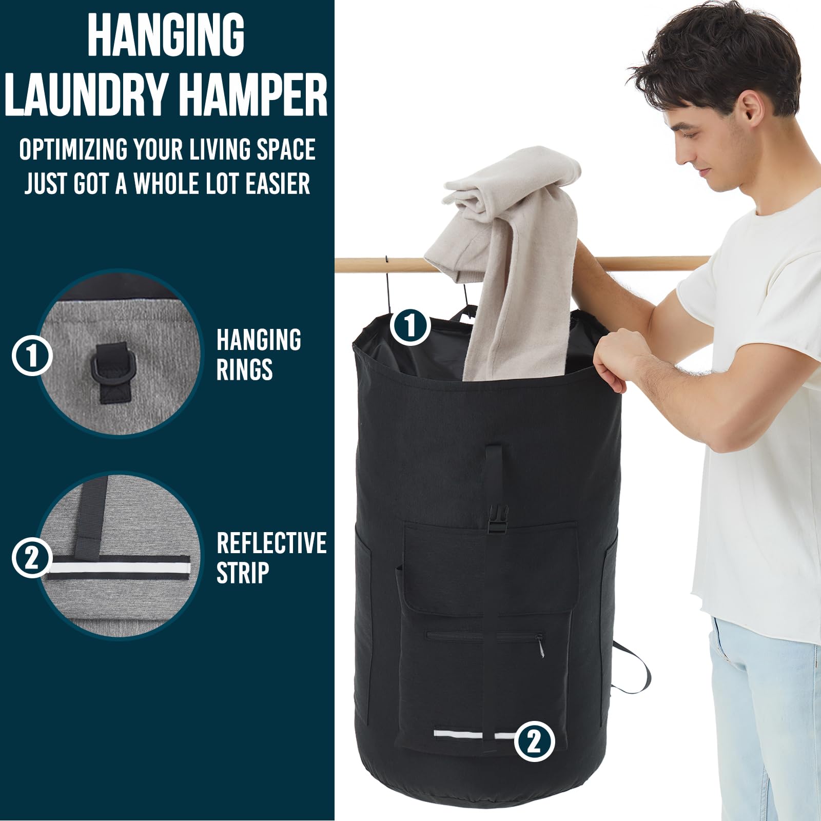 Quovexa laundry backpack reflective bar for night safety