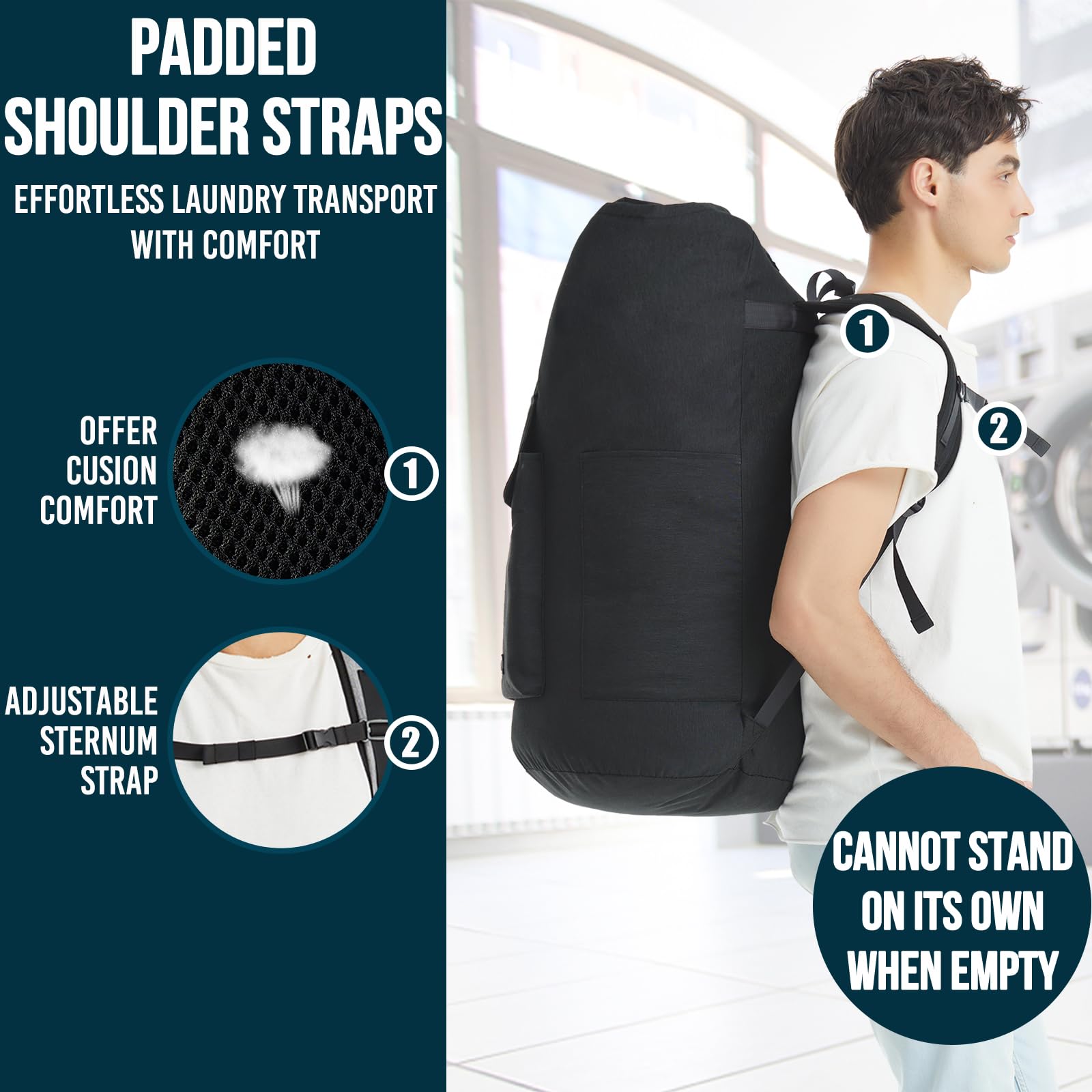 Quovexa Laundry Bag XL four-pocket layout keeps essentials organized.