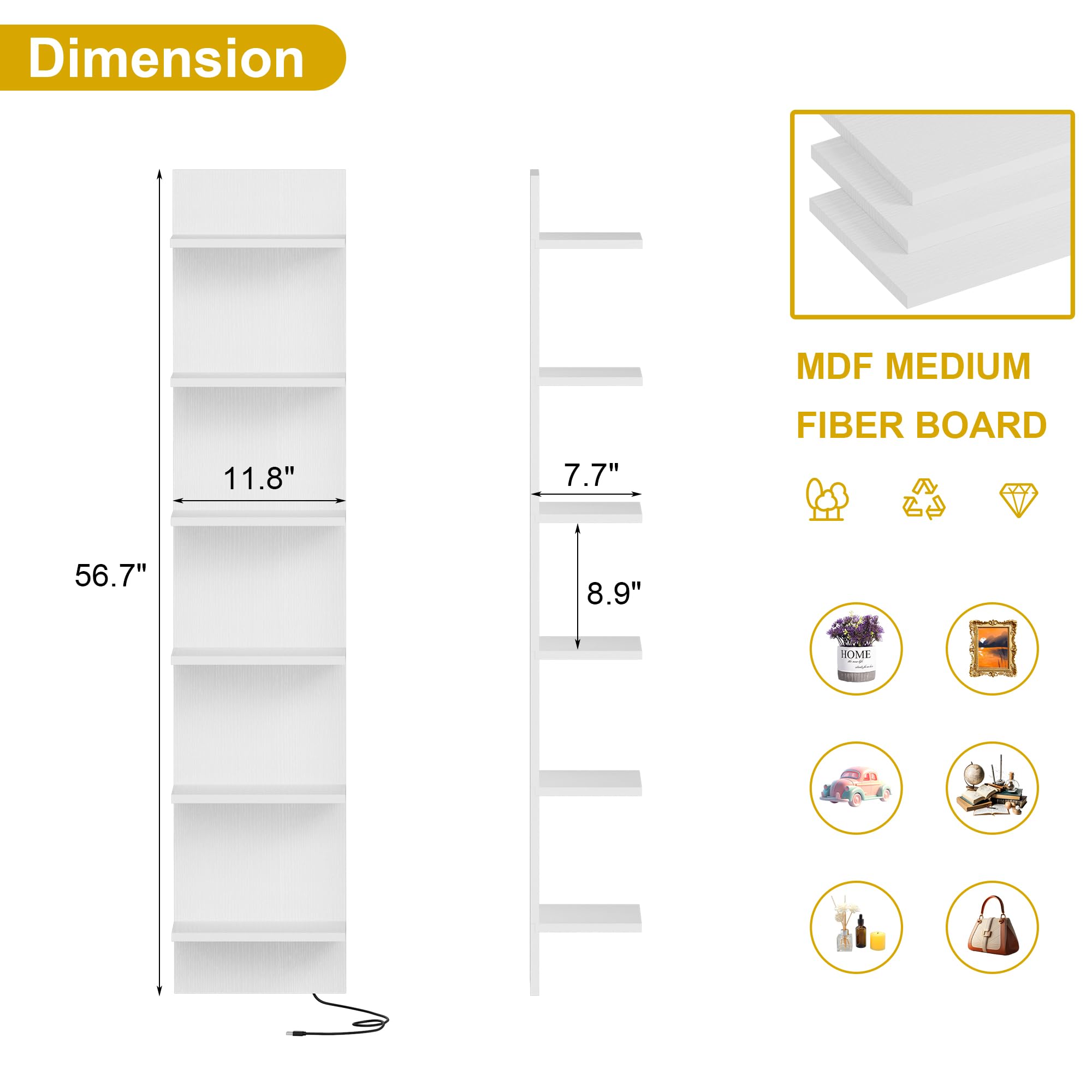 Qupui 57-inch tall wall shelf provides vertical storage and clean floors