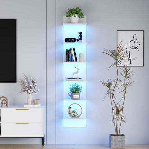 Qupui 6-tier wall shelf with LED lighting elevates display and organization
